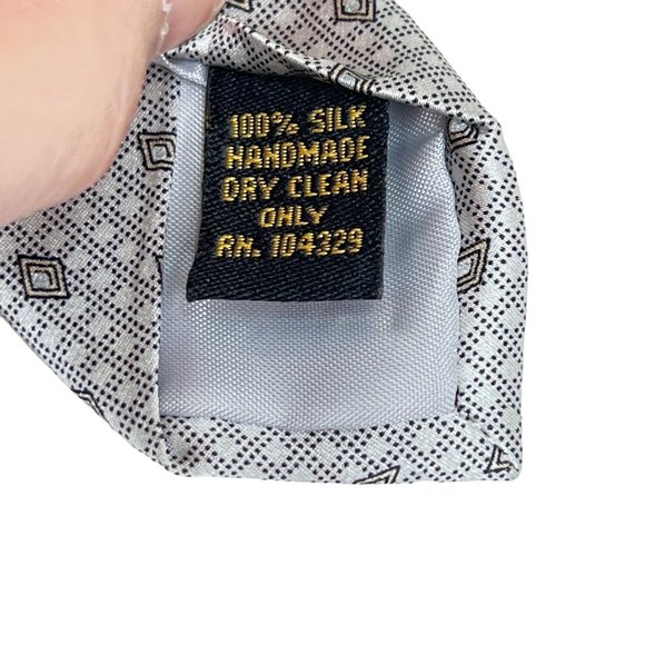 Mario Masotti Mens Silk Necktie Grey Geometric Hand Made Office Gift Fathers Day - Picture 12 of 13